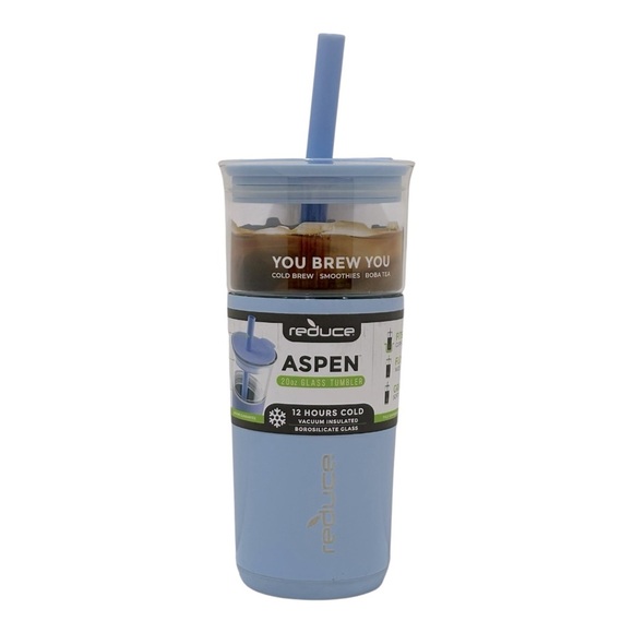 REDUCE Aspen Borosilicate glass Tumbler Straw Vacuum insulated Blue 20 oz. NEW - Picture 1 of 9